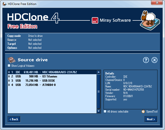 screenshot of HDClone Free Edition
