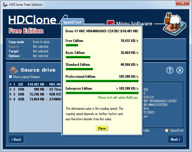 screenshot of HDClone Free Edition