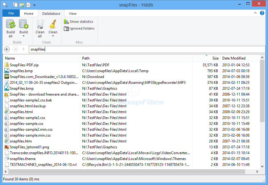 screen capture of Hddb File Search