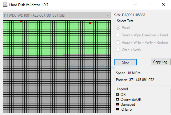 screen capture of Hard Disk Validator