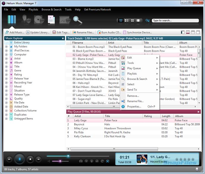 screen capture of Helium Music Manager