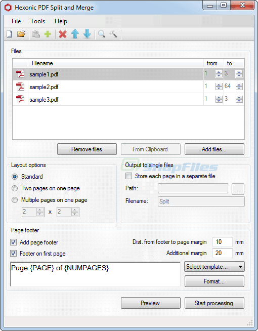 screen capture of Hexonic PDF Split and Merge