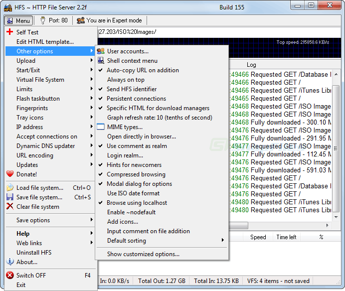 screenshot of HFS - HTTP File Server