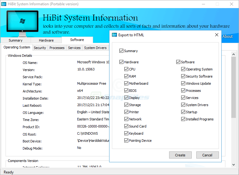 screenshot of HiBit System Information