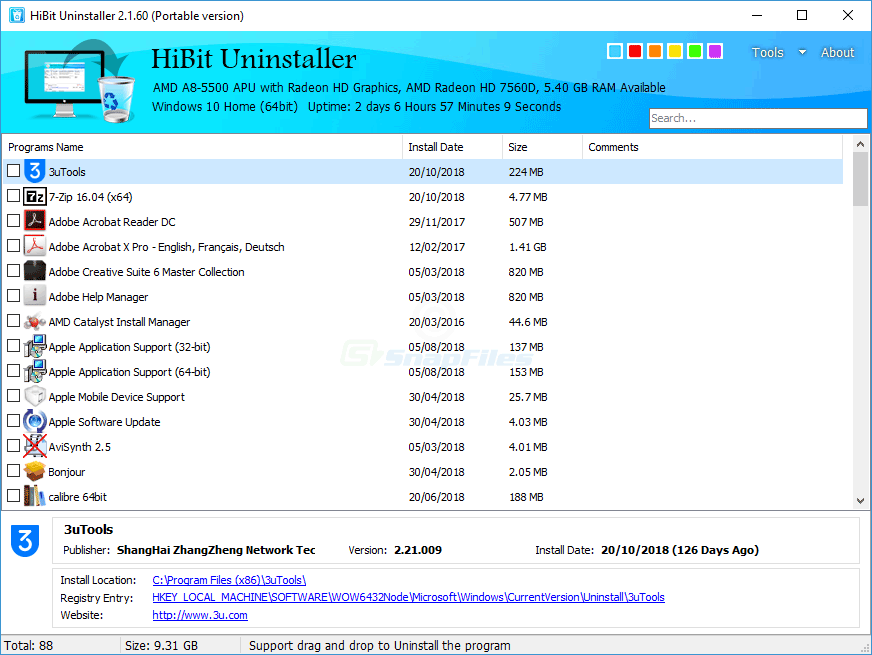 screen capture of HiBit Uninstaller
