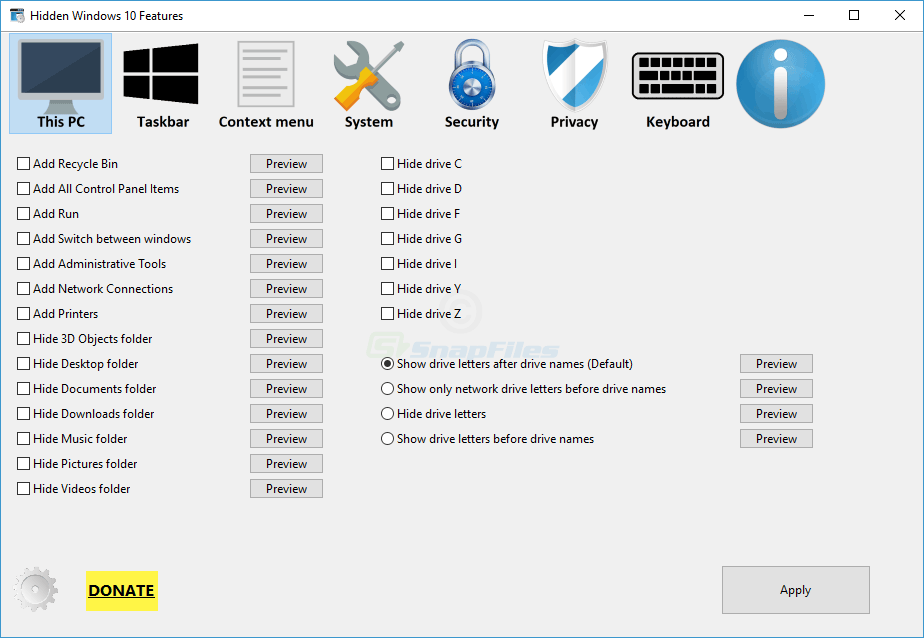 screen capture of Hidden Windows 10 Features