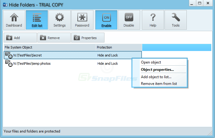 screenshot of Hide Folders