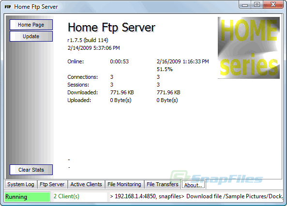 screen capture of Home Ftp Server