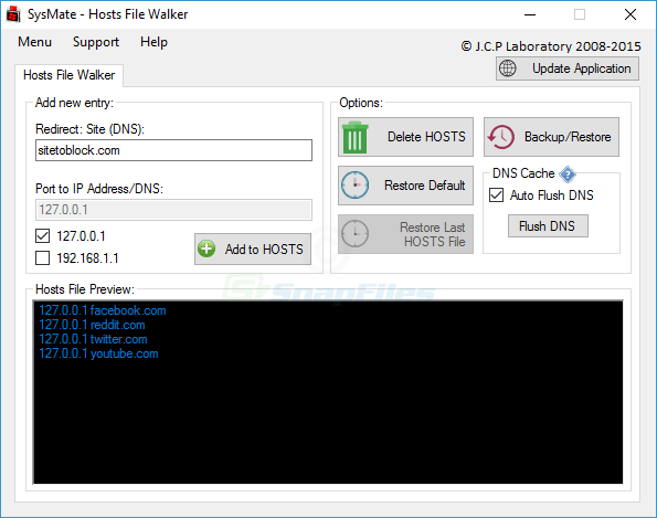 screen capture of SysMate Hosts File Walker