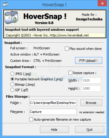 screen capture of HoverSnap