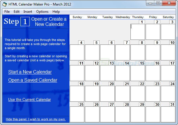 screen capture of HTML Calendar Maker Pro