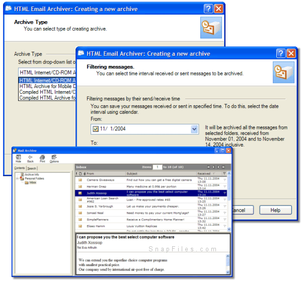 screen capture of HTML Email Archiver for Outlook