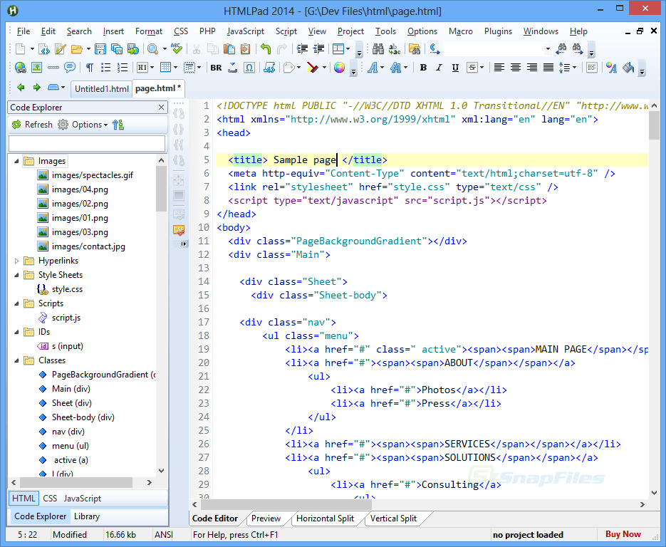 screen capture of HTMLPad