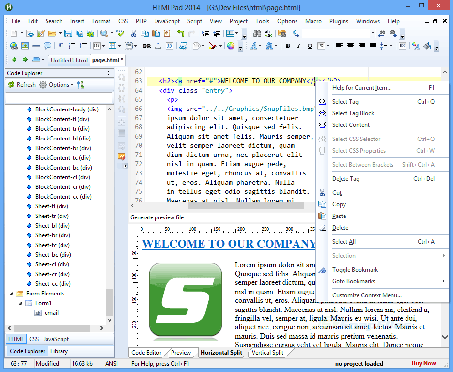 screenshot of HTMLPad