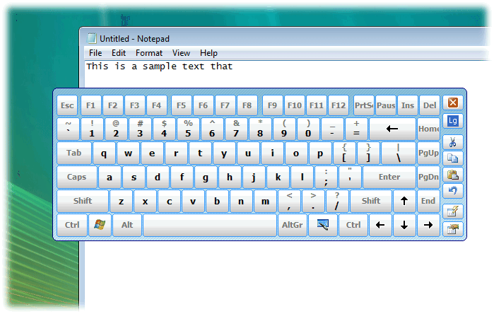 screen capture of Hot Virtual Keyboard