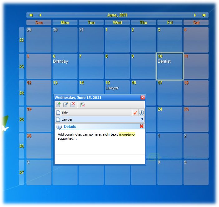 screenshot of Interactive Calendar