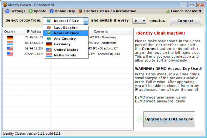 screen capture of Identity Cloaker