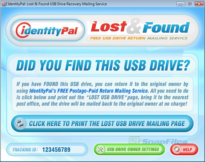 screen capture of IdentityPal Lost and Found USB Drive