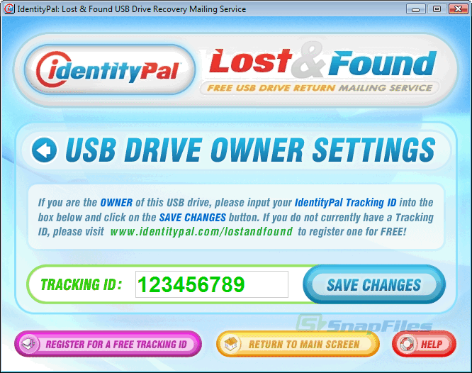screenshot of IdentityPal Lost and Found USB Drive