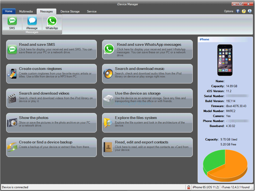 screen capture of iDevice Manager