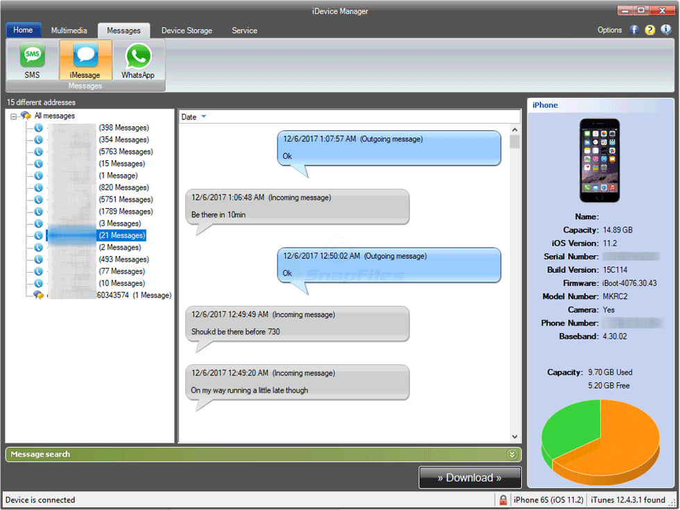 screenshot of iDevice Manager