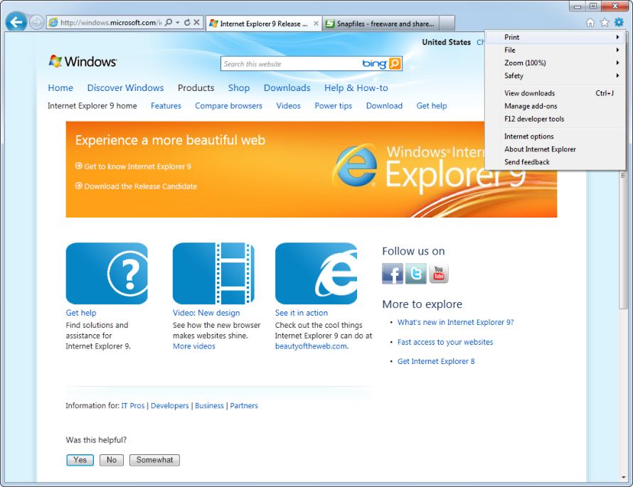 screen capture of Internet Explorer 9  (Win7)