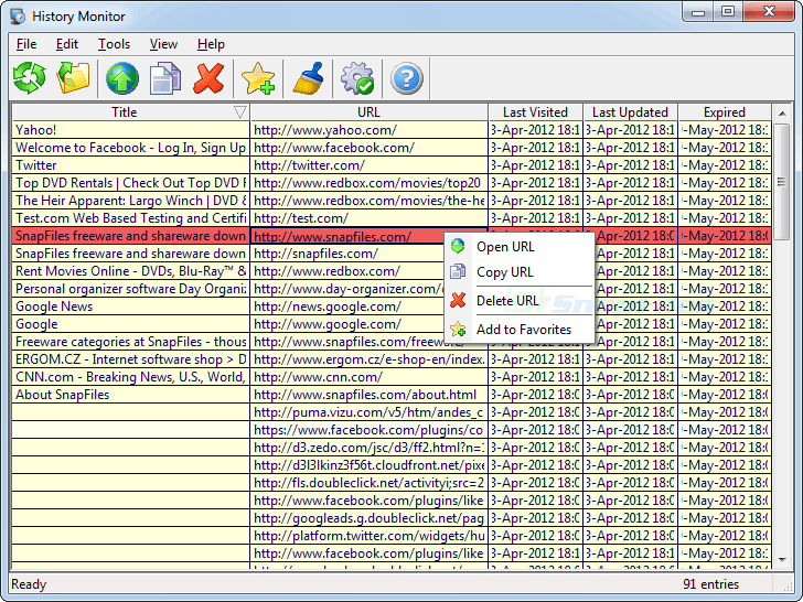 screen capture of IE History Monitor