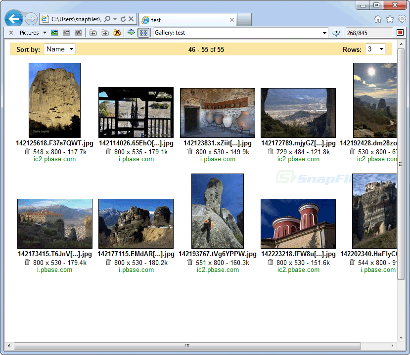 screenshot of Pictures Toolbar for IE