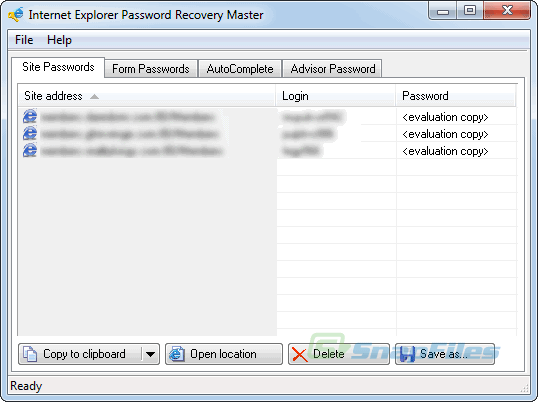 screen capture of Internet Explorer Password Recovery Master