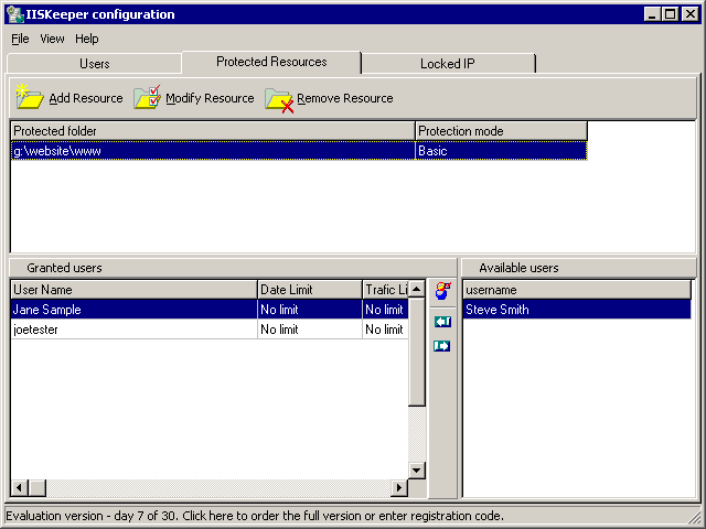 screenshot of IISKeeper