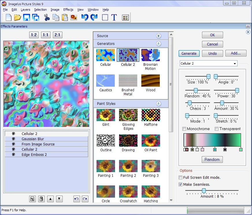 screenshot of Imagelys Picture Styles
