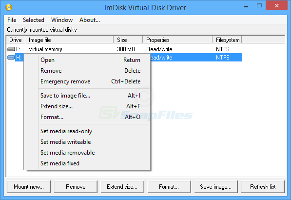 screen capture of ImDisk Virtual Disk Driver