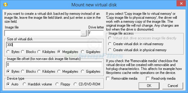 screenshot of ImDisk Virtual Disk Driver
