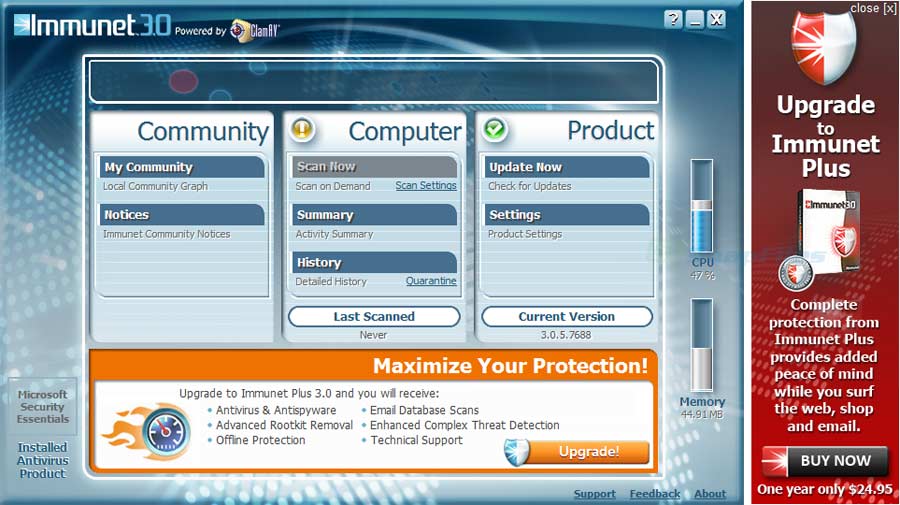 screen capture of Immunet Protect (Free version)