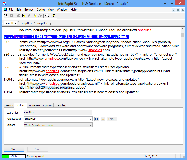 screenshot of InfoRapid Search and Replace