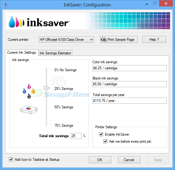 screen capture of InkSaver