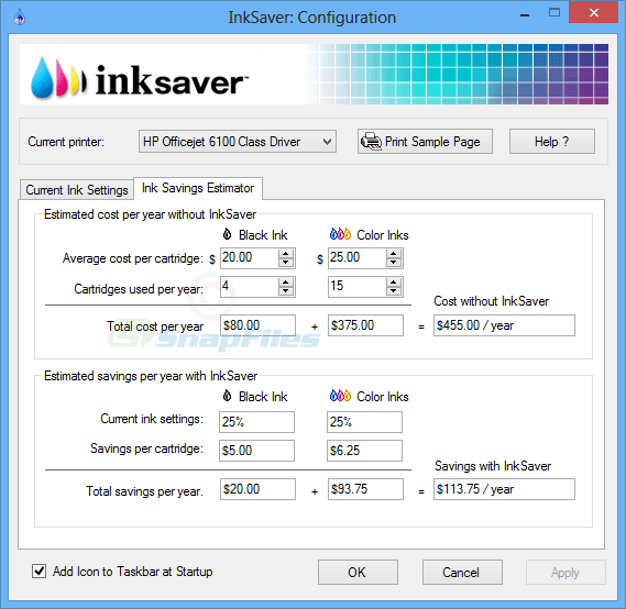 screenshot of InkSaver