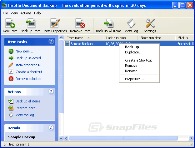 screen capture of Insofta Document Backup