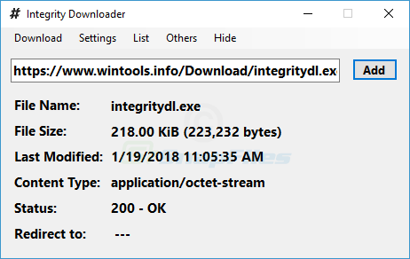 screen capture of Integrity Downloader