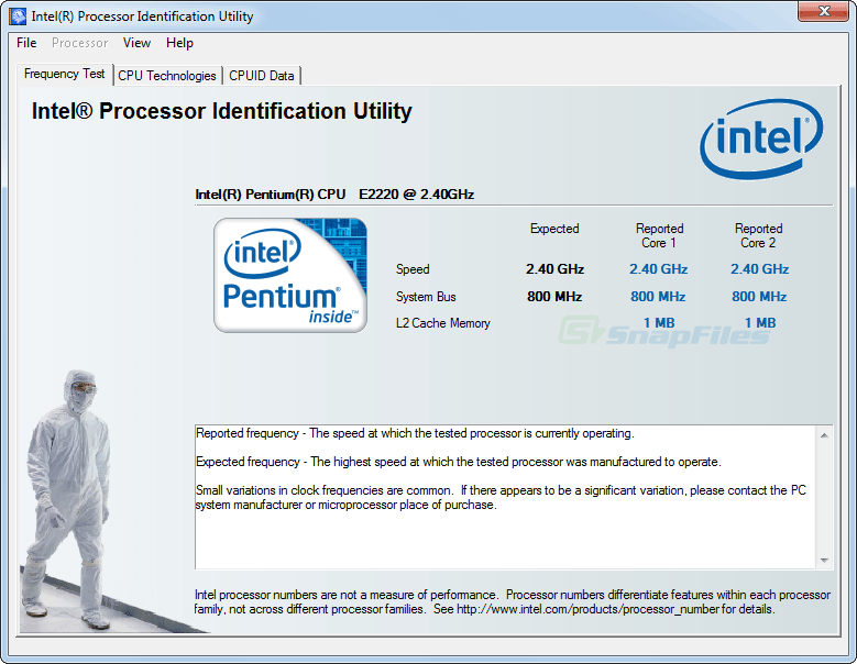 screen capture of Intel Processor Identification Utility