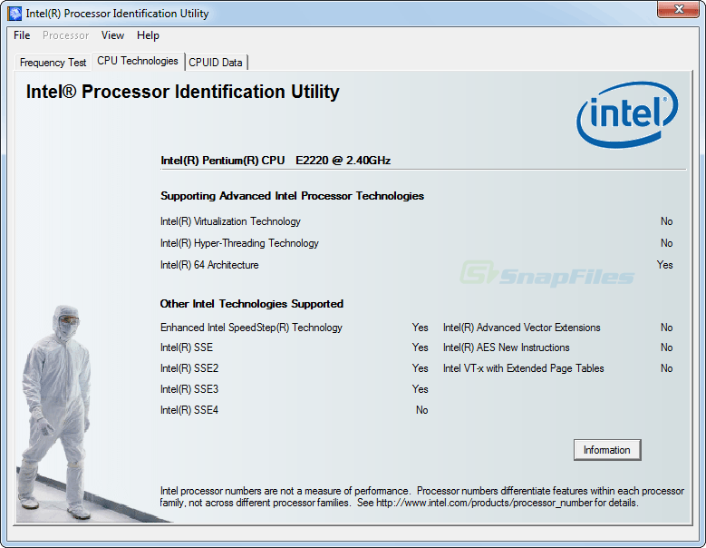 screenshot of Intel Processor Identification Utility