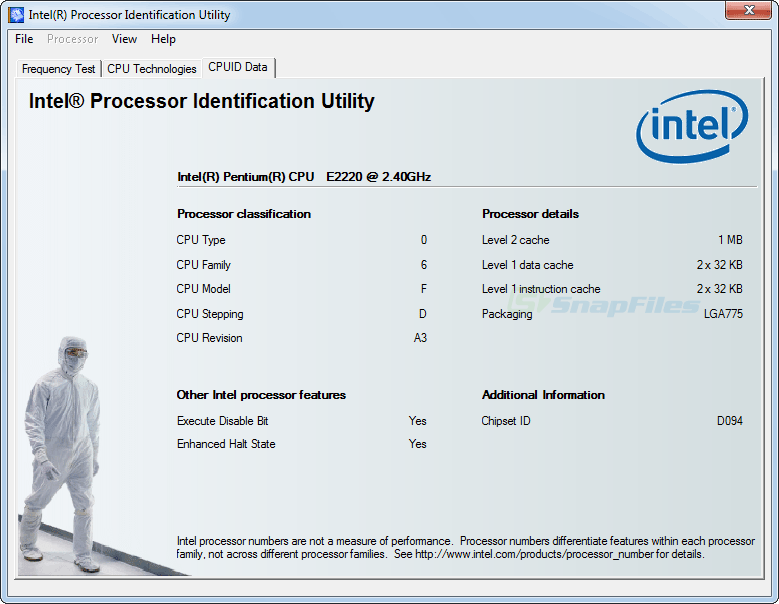 screenshot of Intel Processor Identification Utility