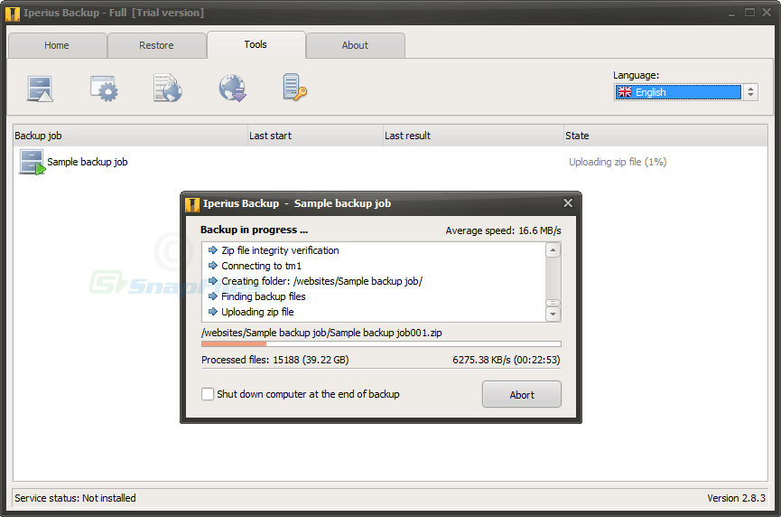 screen capture of Iperius Backup Desktop