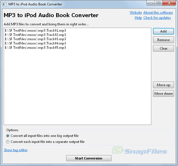 screen capture of MP3 to iPod Audio Book Converter