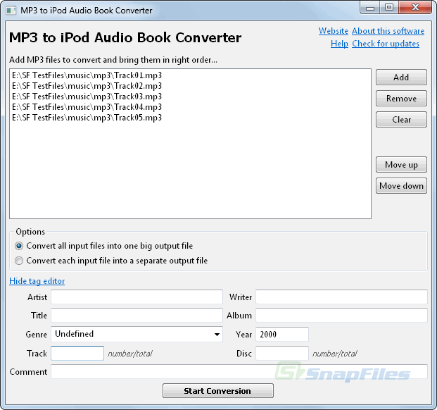 screenshot of MP3 to iPod Audio Book Converter