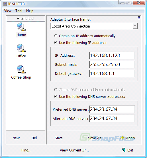 screen capture of IP Shifter