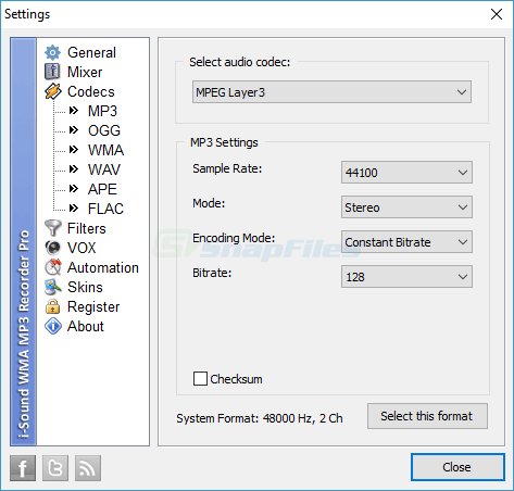 screenshot of i-Sound WMA MP3 Recorder Pro