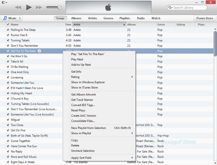 screenshot of iTunes