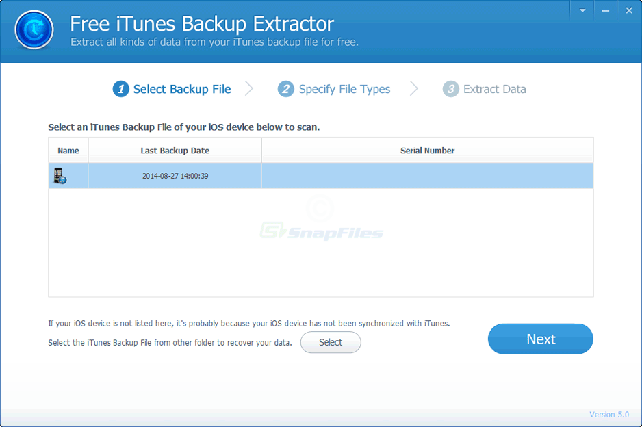 screen capture of iTunes Backup Extractor