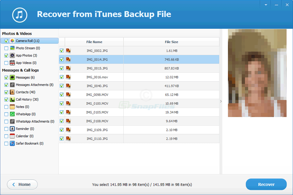 screenshot of iTunes Backup Extractor